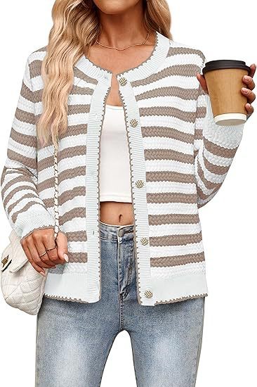 Women's Striped Sweater Button Knit