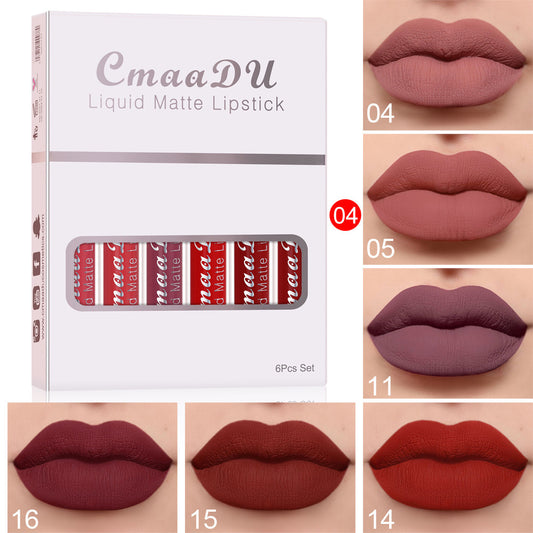 6 boxen Von Matte Nicht-stick Tasse Wasserdicht Lippenstift Long Lasting Lip Gloss