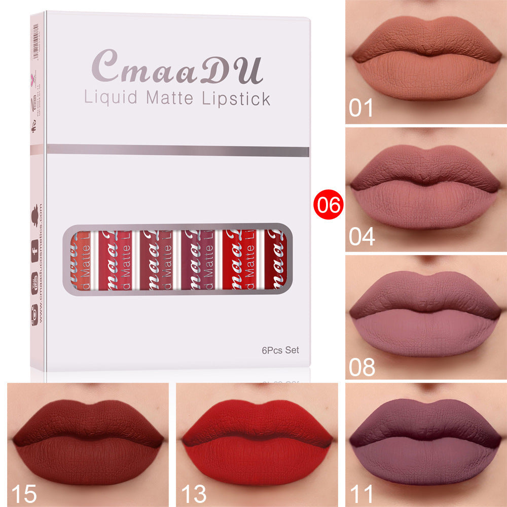 6 boxen Von Matte Nicht-stick Tasse Wasserdicht Lippenstift Long Lasting Lip Gloss